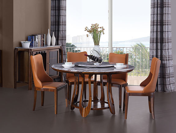 KT906圆餐台KY605餐椅康锐家居现代风格实木餐桌椅子